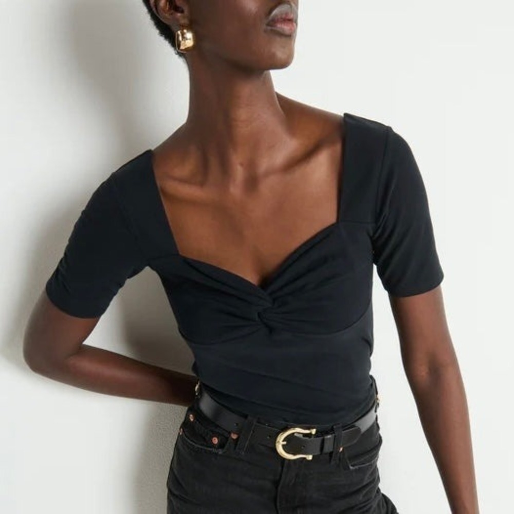 Nation LTD LA Lana Twisted Top Black Size Small Short Sleeve